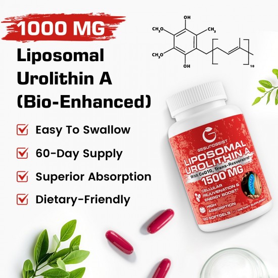 Gesundgeist Liposomal Urolithin A Supplement with CoQ10 & Trans-Resveratrol, 1500mg 120 Softgels