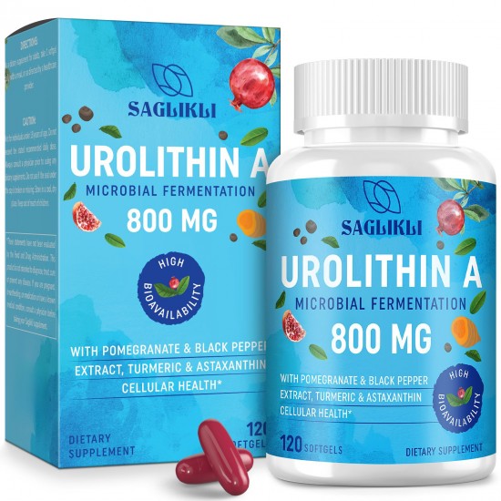 Saglikli Urolithin A Supplement with Organic Pomegranate Extract & Turmeric, 800mg 120 Softgels