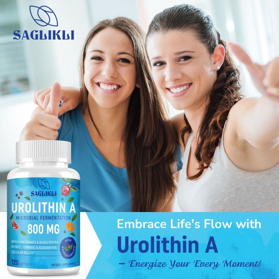 Saglikli Urolithin A Supplement with Organic Pomegranate Extract & Turmeric, 800mg 120 Softgels